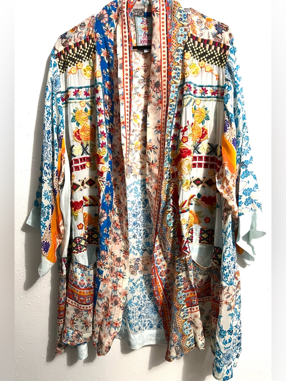 Johnny Was Pink and Teal Embroidered Label Top